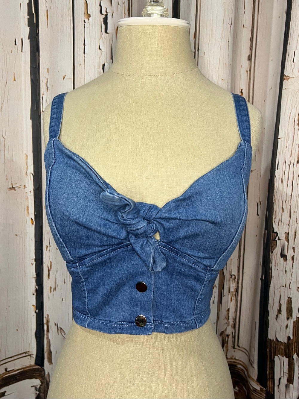 Festival Inspired Haute Monde Denim Tie-Front Crop Top